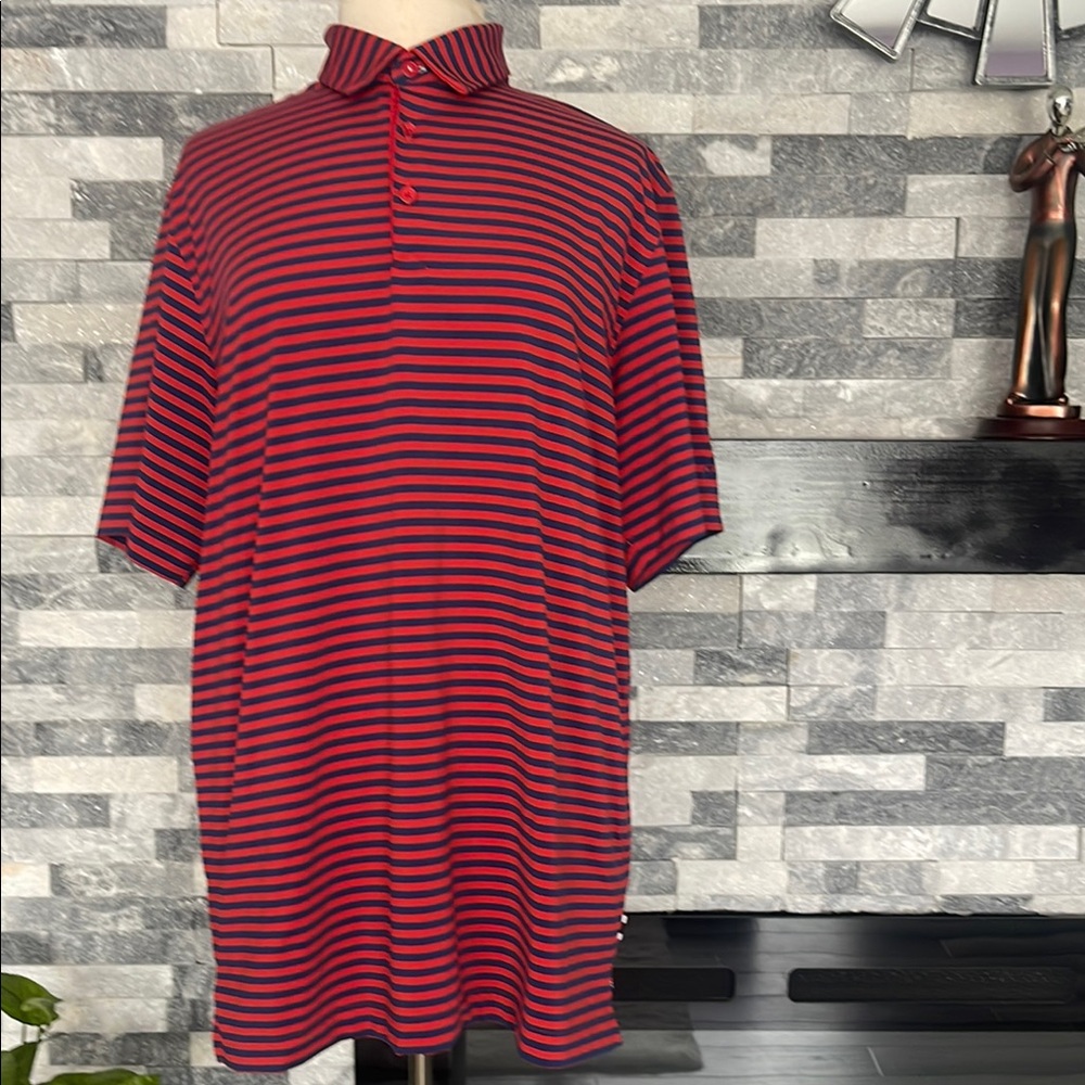 ADIPURE BY ADIDAS RED BLUE STRIPE MEN'S POLO SHIRT  SIZE L